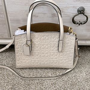 Coach Charlie Carryall 28 Signature Embossed Chalk Satchel